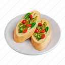 bruschetta, appetizer, italian, fast food, food, snack, 3d icon, 3d illustration, 3d render 