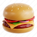 burger, fast food classic, beef, fast food, food, snack, 3d icon, 3d illustration, 3d render 