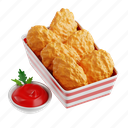 chicken, nugget, chicken nugget, fried chicken, fast food, snack, 3d icon, 3d illustration, 3d render 