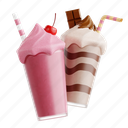 milkshake, creamy beverage, dessert, fast food, food, snack, 3d icon, 3d illustration, 3d render 