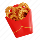 onion, onion rings, side dish, fast food, food, snack, 3d icon, 3d illustration, 3d render 