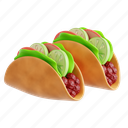 taco, mexican, shell, fast food, food, snack, 3d icon, 3d illustration, 3d render 