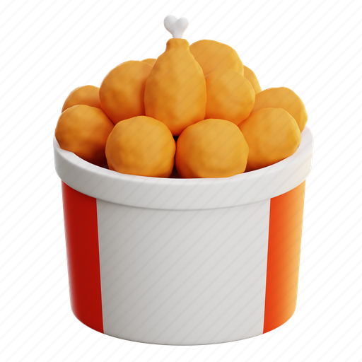 Chicken, bucket, fast, junk, menu, pack, rendering 3D illustration - Download on Iconfinder