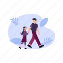 father, girl, walking, outside, daughter