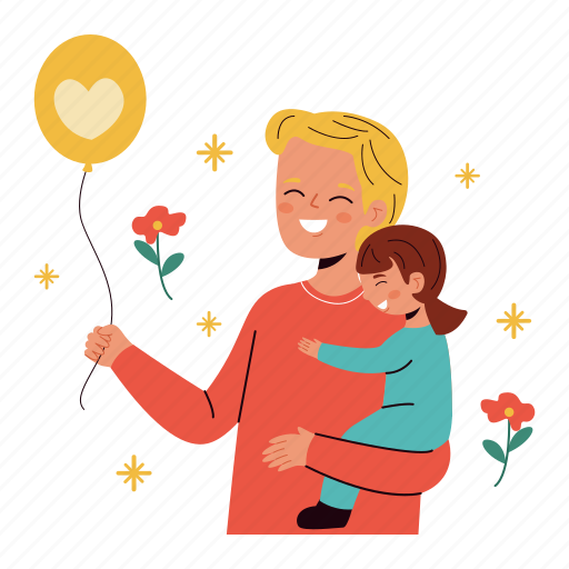Father and daughter, playing, balloons, carry, father’s day, father, dad sticker - Download on Iconfinder