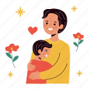 father and son, holding each other, hug, family, father’s day, father, dad, celebration, sticker