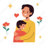 father and son, holding each other, hug, family, father’s day, father, dad, celebration, sticker 