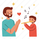 father and son, playing, flute, son, father’s day, father, dad, celebration, sticker