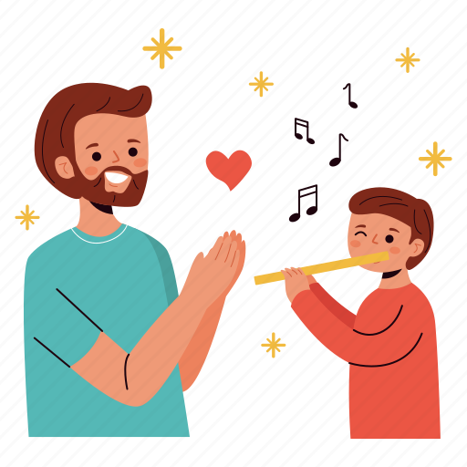 Father and son, playing, flute, son, father’s day, father, dad sticker - Download on Iconfinder