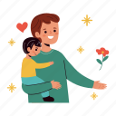 father holding his son on his arm, father and son, family, holding, father’s day, father, dad, celebration, sticker