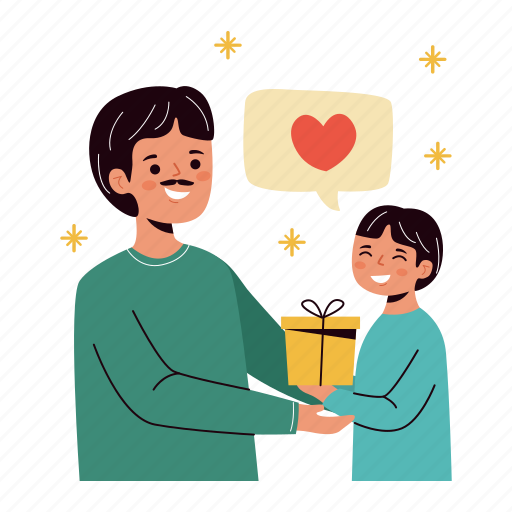 Son giving a gift to his father, father and son, son, gift, father’s day, father, dad sticker - Download on Iconfinder