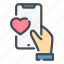 mobile, phone, hand, like, heart, love 
