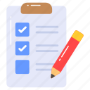 examine, clipboard, edit, feedback, check list, task, review