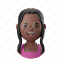 avatars, accounts, woman, female, person, people, african, long, hair, glasses, round, necklace, pearl 