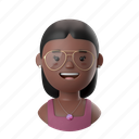 avatars, accounts, woman, female, person, people, african, medium, hair, glasses, earrings, necklace, top 
