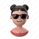 avatars, accounts, woman, female, person, people, buns, sunglasses, glasses, necklace, earrings 