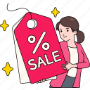 female, entrepreneur, promotional, label, percent, sale, tag, business, marketing 