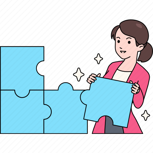 Female, entrepreneur, putting, together, a, jigsaw, puzzle illustration - Download on Iconfinder