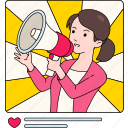 female, entrepreneur, holding, megaphone, speaker, advertising, promote 