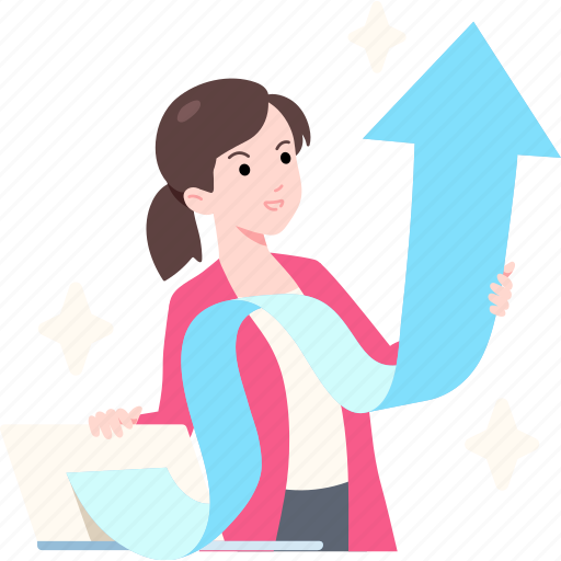 Female, entrepreneur, holding, paper, arrow, like, business icon - Download on Iconfinder