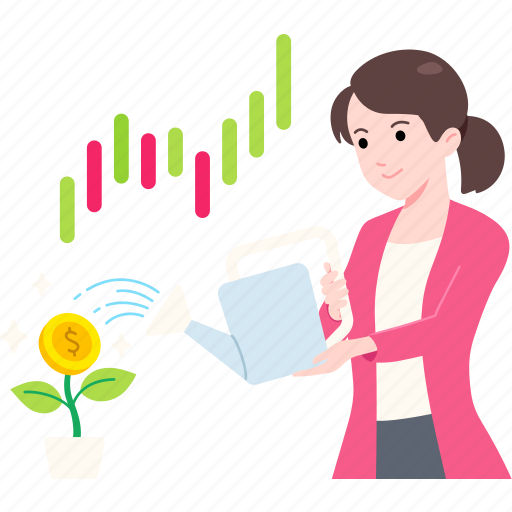 Female, entrepreneur, watering, flower, shape, coin, investment icon - Download on Iconfinder