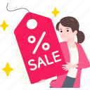 female, entrepreneur, promotional, label, percent, sale, tag, business, marketing