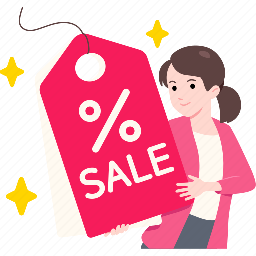 Female, entrepreneur, promotional, label, percent, sale, tag icon - Download on Iconfinder