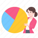 female, entrepreneur, holding, pie, chart, partner, business