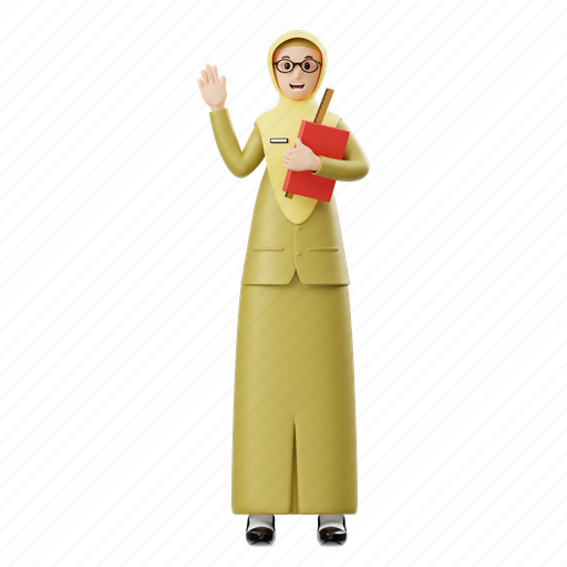 Female, hijab, teacher, woman, education, character, people 3D illustration - Download on Iconfinder