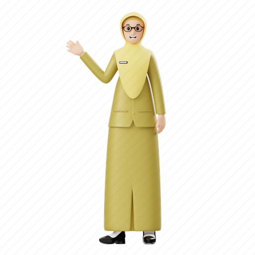 Female, hijab, teacher, education, character, people, presentation 3D illustration - Download on Iconfinder