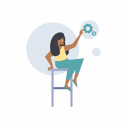 Girl, woman, sit, settings, options, gears illustration - Download on Iconfinder
