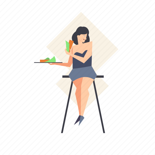 Woman, female, food, eat, chair illustration - Download on Iconfinder
