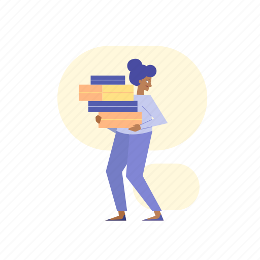 Woman, female, girl, box, carry illustration - Download on Iconfinder