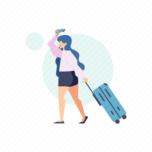 Woman, transportation, travel, luggage, baggage illustration - Download on Iconfinder