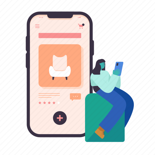Woman, female, person, smartphone, shopping, ecommerce, purchase illustration - Download on Iconfinder