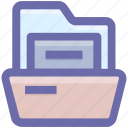 document, file, file and folder, folder, office archive, open folder, sheet, storage 