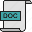 doc, document, extension, file, format, page, word 