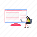 female, working, laptop, online, monitor