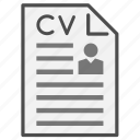curriculum, cv, document, file, page, resume, sheet