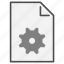 cog, cogwheel, document, extension, file, format, settings 