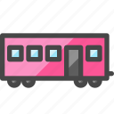 railroad car, railway coach, train, public transport, facility, transportation