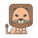 animals, branch, cat, conservation, cute, design, environment, filled, filled outline, flat, forest, front view, fur, hair, hairy, illustration, jungle, lion, mammal, mustache, nature, outdoor, outline, species, tree, tropical, vector, wild, wildlife, wood, zoo 