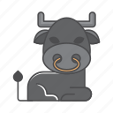animals, branch, buffalo, conservation, cute, design, environment, filled, filled outline, flat, forest, front view, fur, hair, hairy, illustration, jungle, mammal, mustache, nature, outdoor, outline, species, tree, tropical, vector, wild, wildlife, wood, zoo 