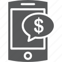 bubble, dollar, income, message, mobile 