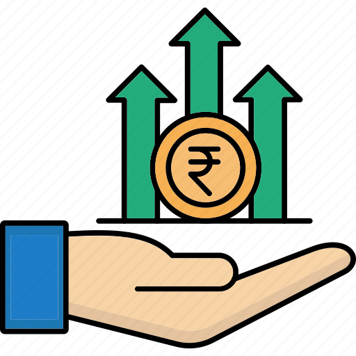 Gross total income, rupee, growth, ratio, increase rate, up arrow, chart icon - Download on Iconfinder
