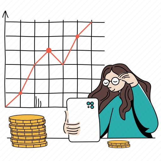 Finance, statistics, analytics, graph, investments, girl, coin illustration - Download on Iconfinder