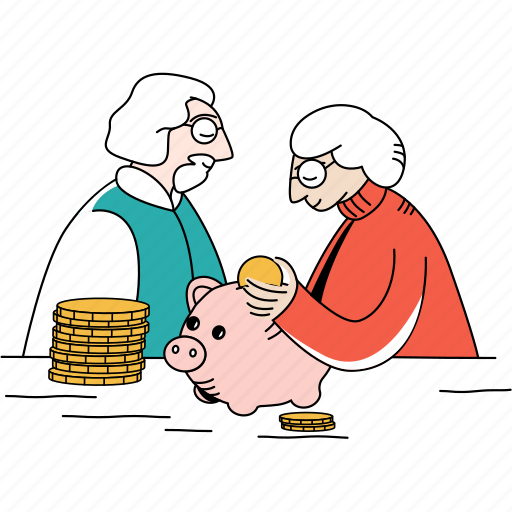 Piggy bank, savings, pension, elderly people, grandmother, grandfather, finances illustration - Download on Iconfinder