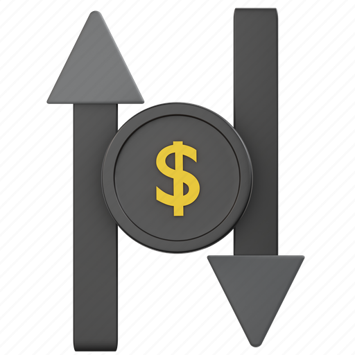 Updown, dollar, currency, business, finance, down, arrows 3D illustration - Download on Iconfinder