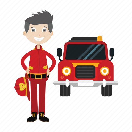 Boy, cartoon, firefighter, kid, truck icon - Download on Iconfinder