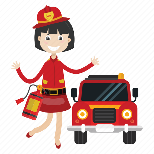 Extinguish fire, firefighter, girl, truck icon - Download on Iconfinder